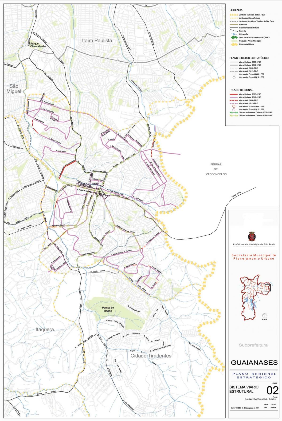 Карта Guaianases Сао Пауло - пътища