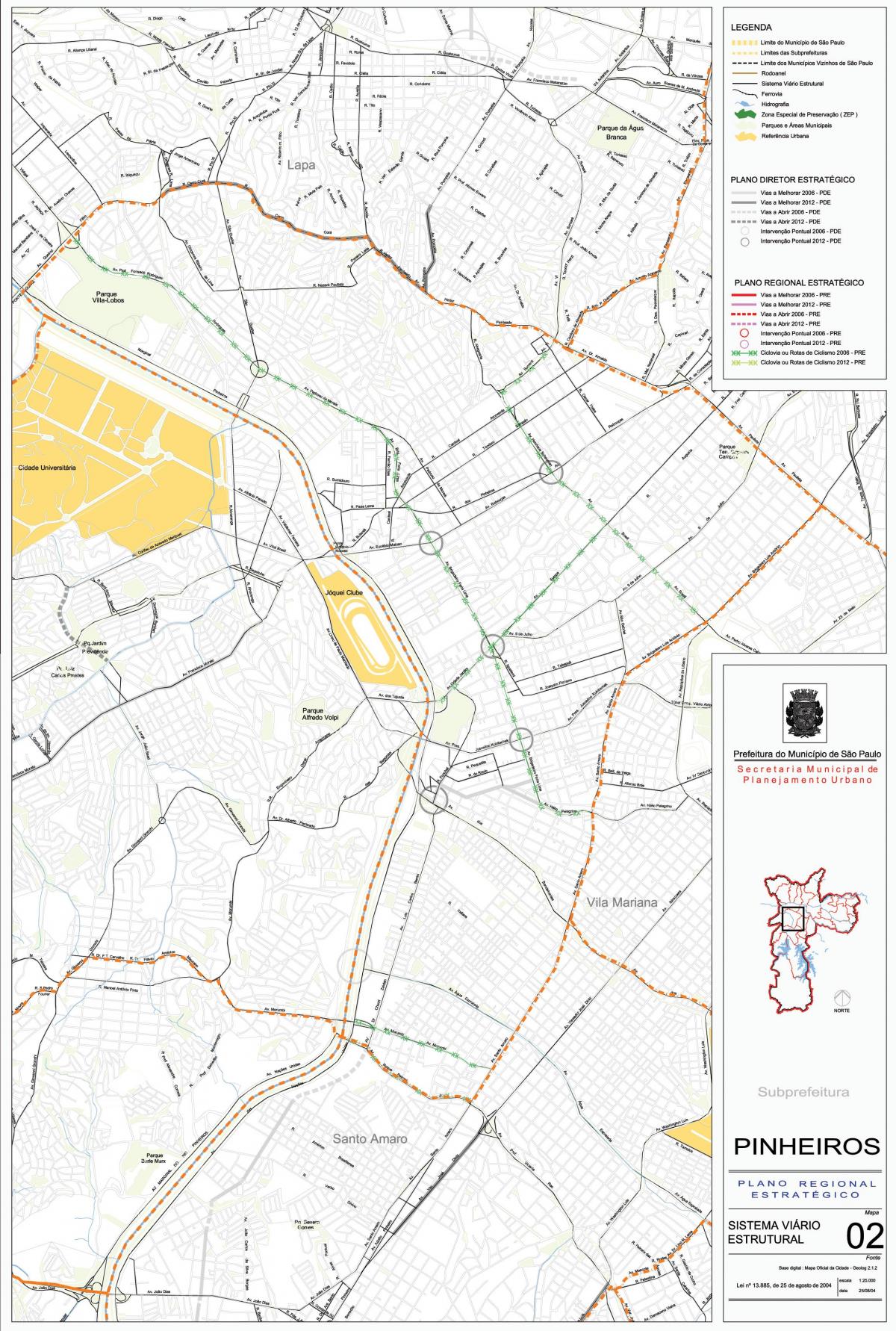 Карта Pinheiros град Сао Пауло - пътища