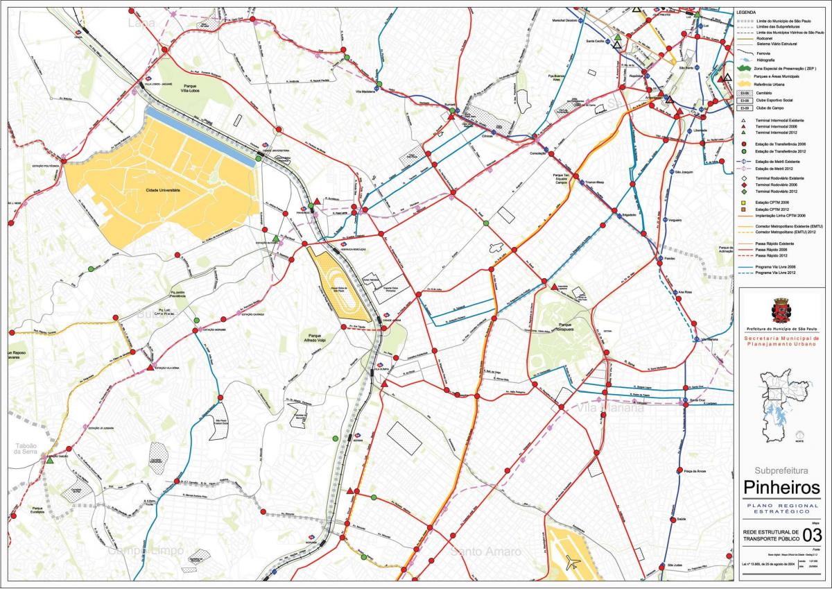 Карта pinheiros в Сао Пауло - обществен транспорт