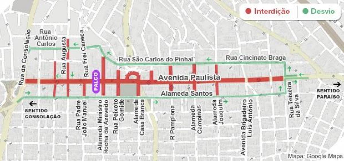 Карта авеню Paulista, в Сао Пауло
