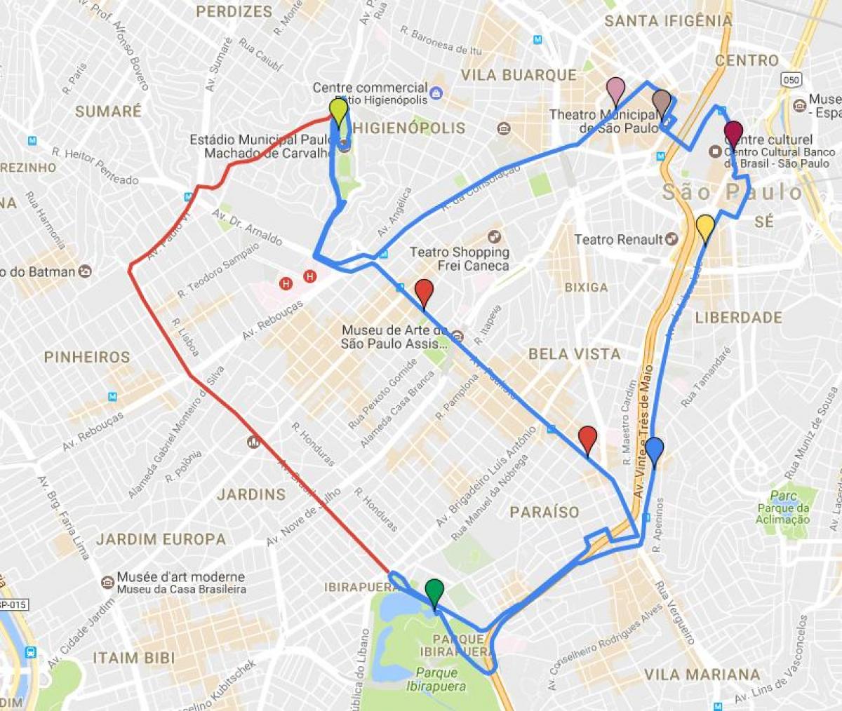 Карта на кръгла туризмо Сао Пауло е на линия