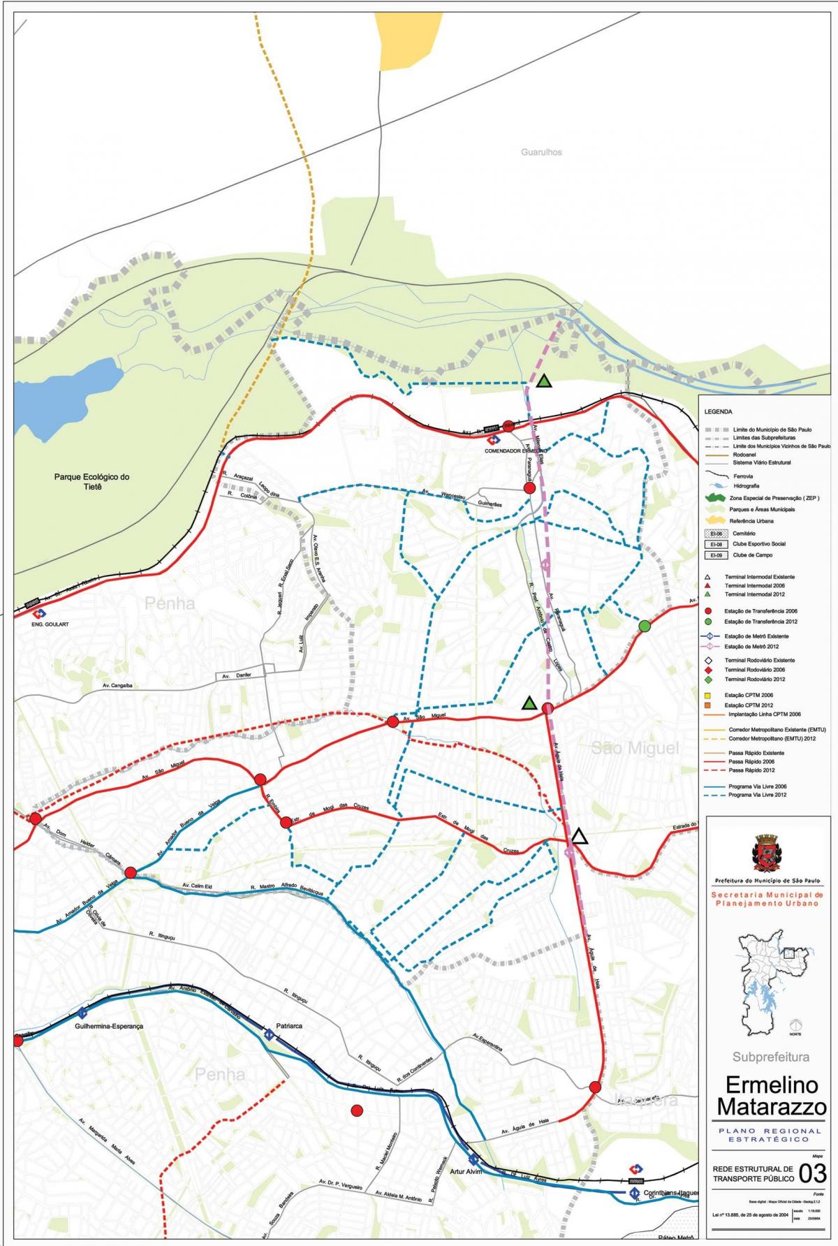 Карта Ermelino Матараццо Сао Пауло - обществен транспорт