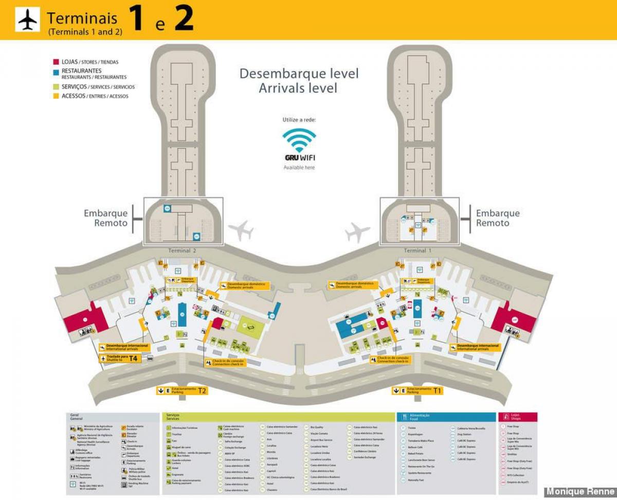 Карта на Международното летище guarulhos - терминали 1 и 2