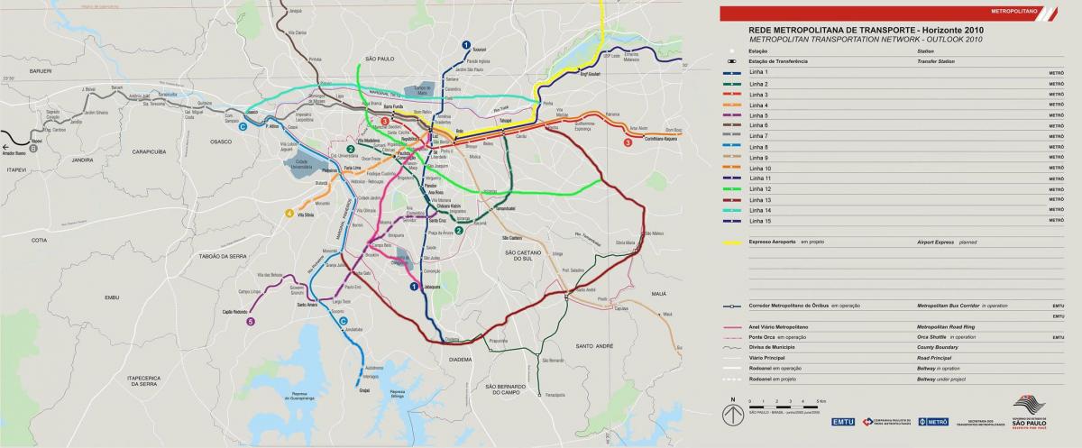 Карта на транспортната мрежа на Сао Пауло