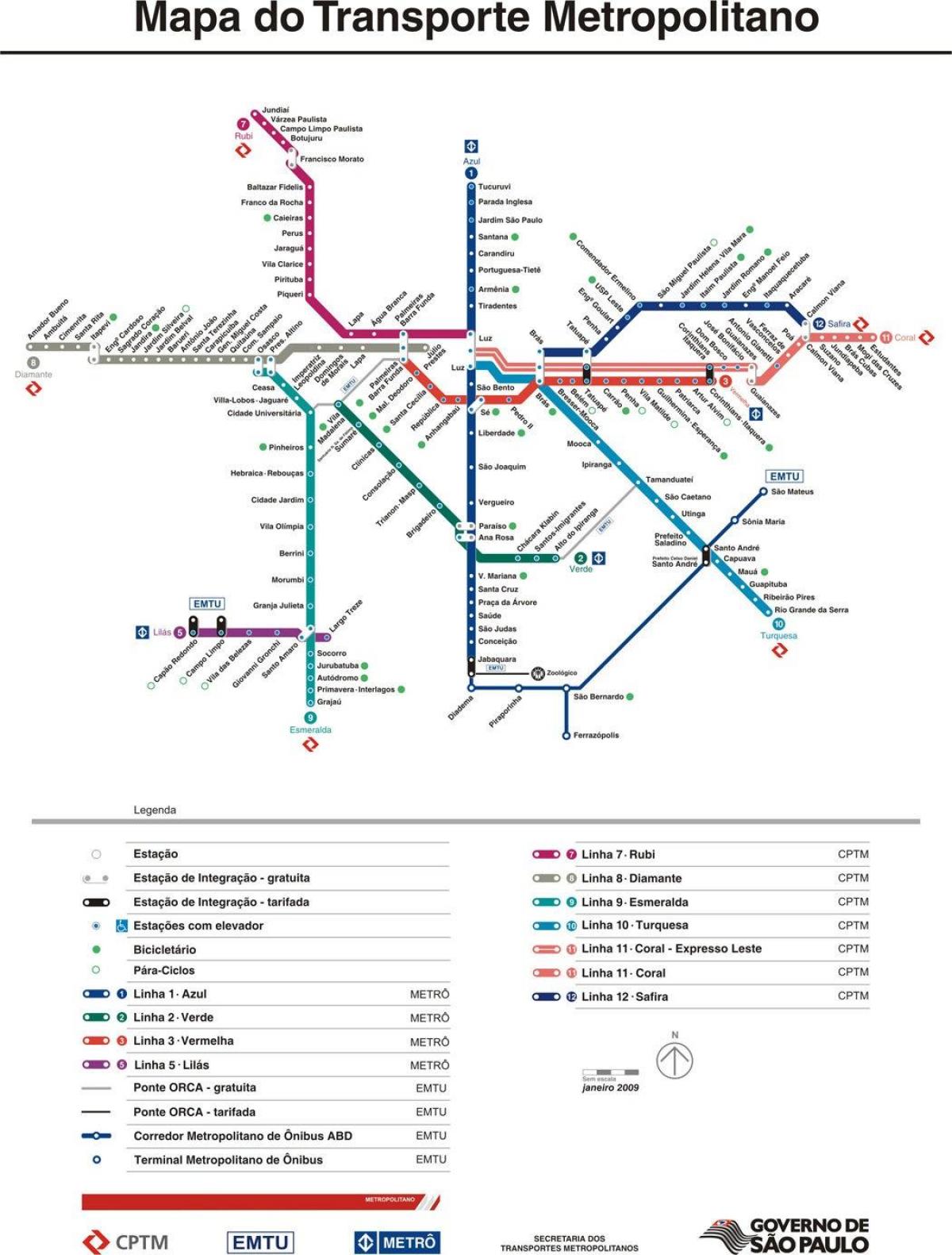Карта на Сан Пауло CPTM транспорт