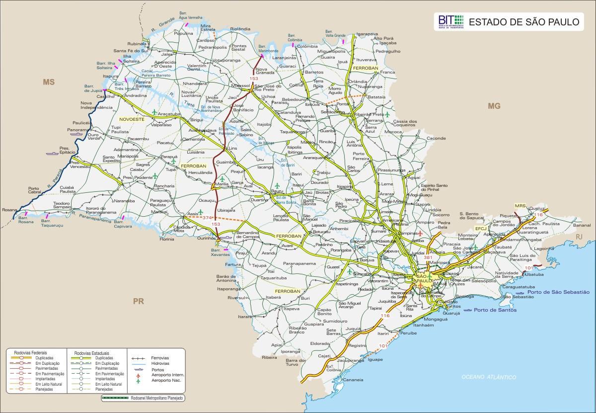 Карта на щата Сао Пауло магистрала