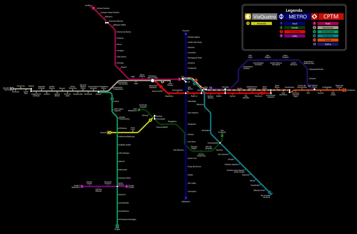 Карта на метрото в Сао Пауло CPTM