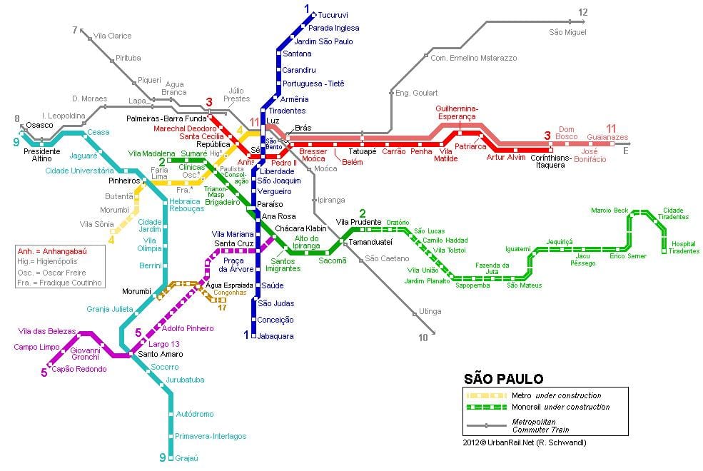 Карта на Сан Пауло монорельса