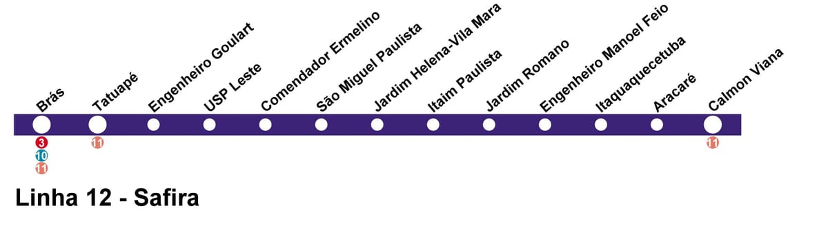 Карта на Сан Пауло CPTM - линия 12 - Сапфир