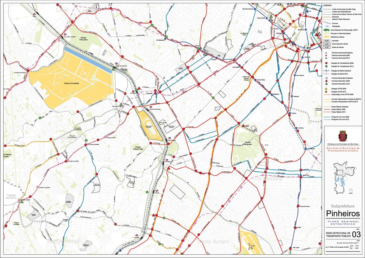 Карта pinheiros в Сао Пауло - обществен транспорт