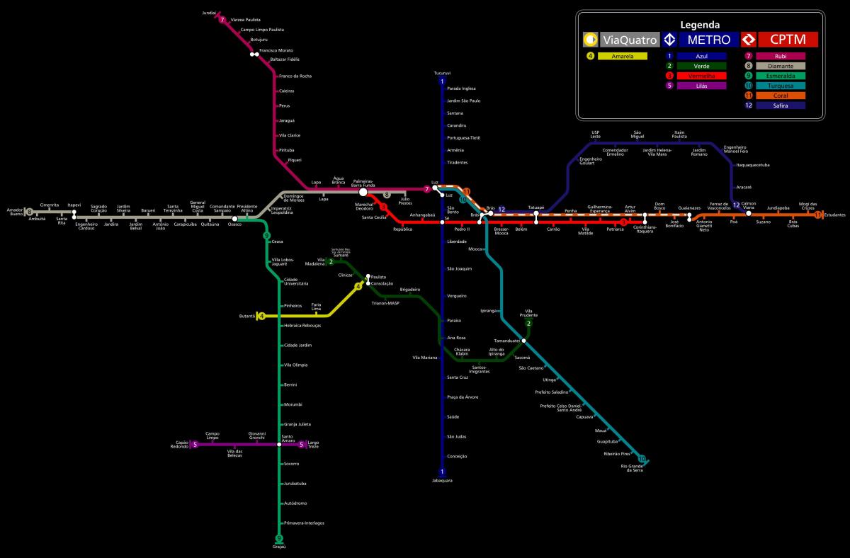 Карта на метрото в Сао Пауло CPTM