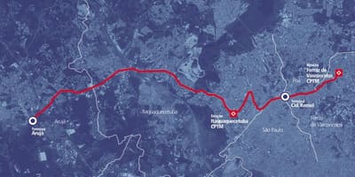 Карта коредоре БРТ метрополитано периметъра Алто Тиете