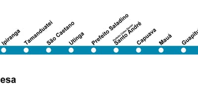Карта на Сан Пауло CPTM - линия от 10 - тюркоаз